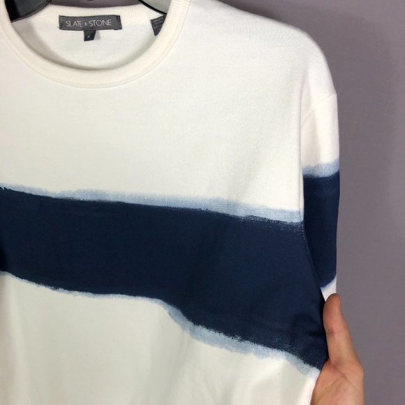 Slate & Stone Roman Blust Striped Cotton Sweatshirt in White/Blue Size M… - Picture 7 of 9